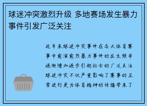 球迷冲突激烈升级 多地赛场发生暴力事件引发广泛关注 球迷冲突激烈升级 多地赛场发生暴力事件引发广泛关注